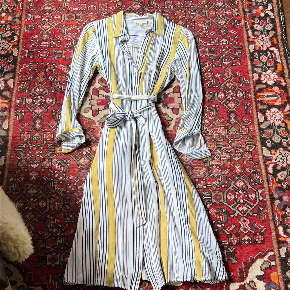 Promesa Yellow, White & Navy Striped Long Sleeve Shirt Dress